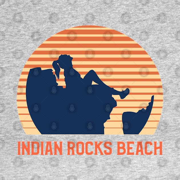 Indian Rocks Beach Sunset, Orange and Blue Sun, Gift for sunset lovers T-shirt, Camper girl on the edge of a rock by AbsurdStore